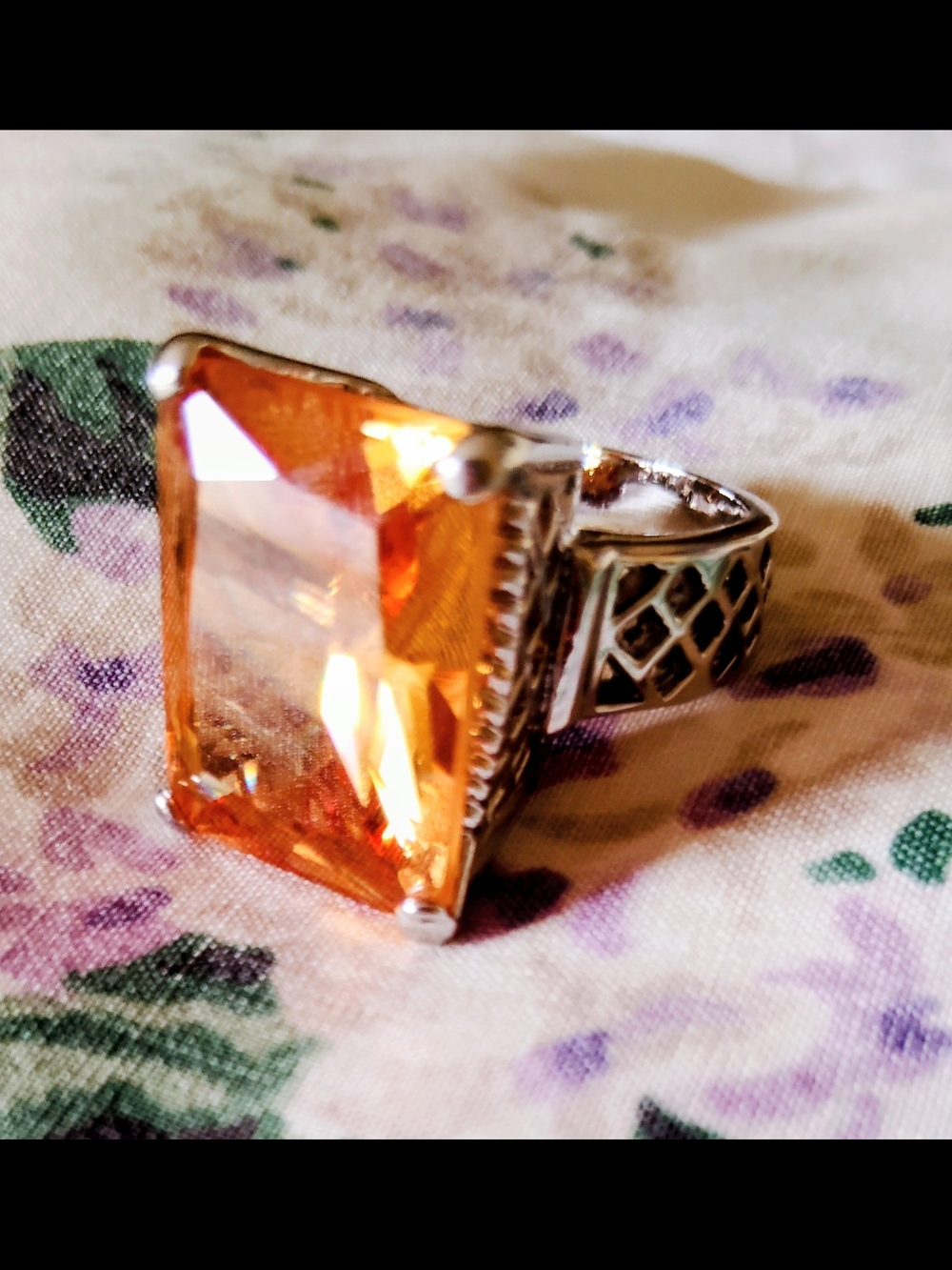 Large Golden Tourmaline - Sparkling Statement Rodium Plated Ring Size 7